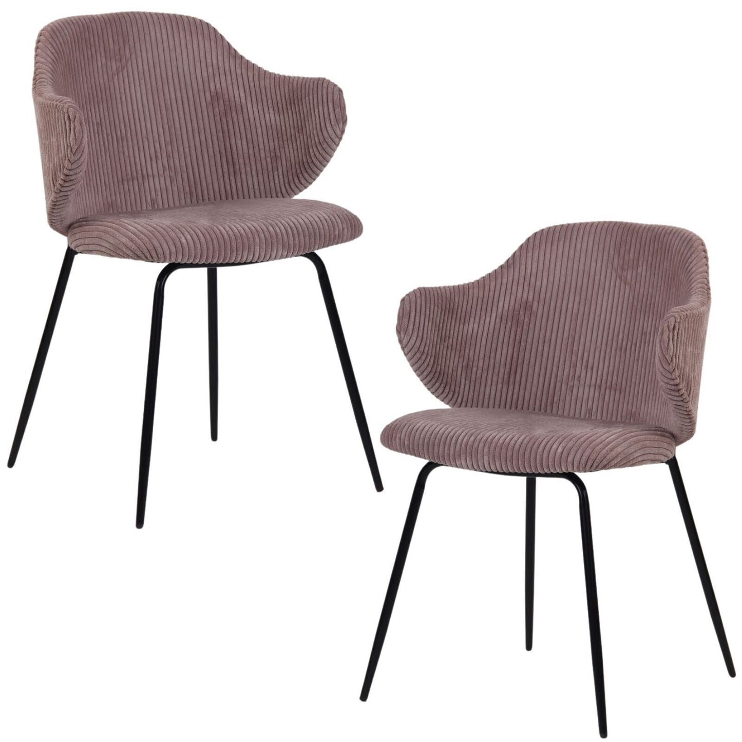 Set of 2 Corduroy Dining Chairs - Pink-0