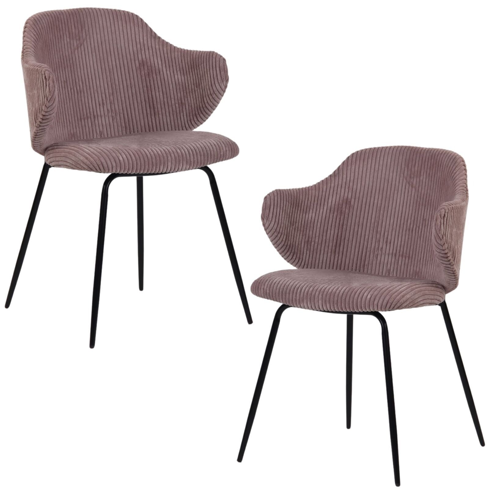 Set of 2 Corduroy Dining Chairs - Pink-0