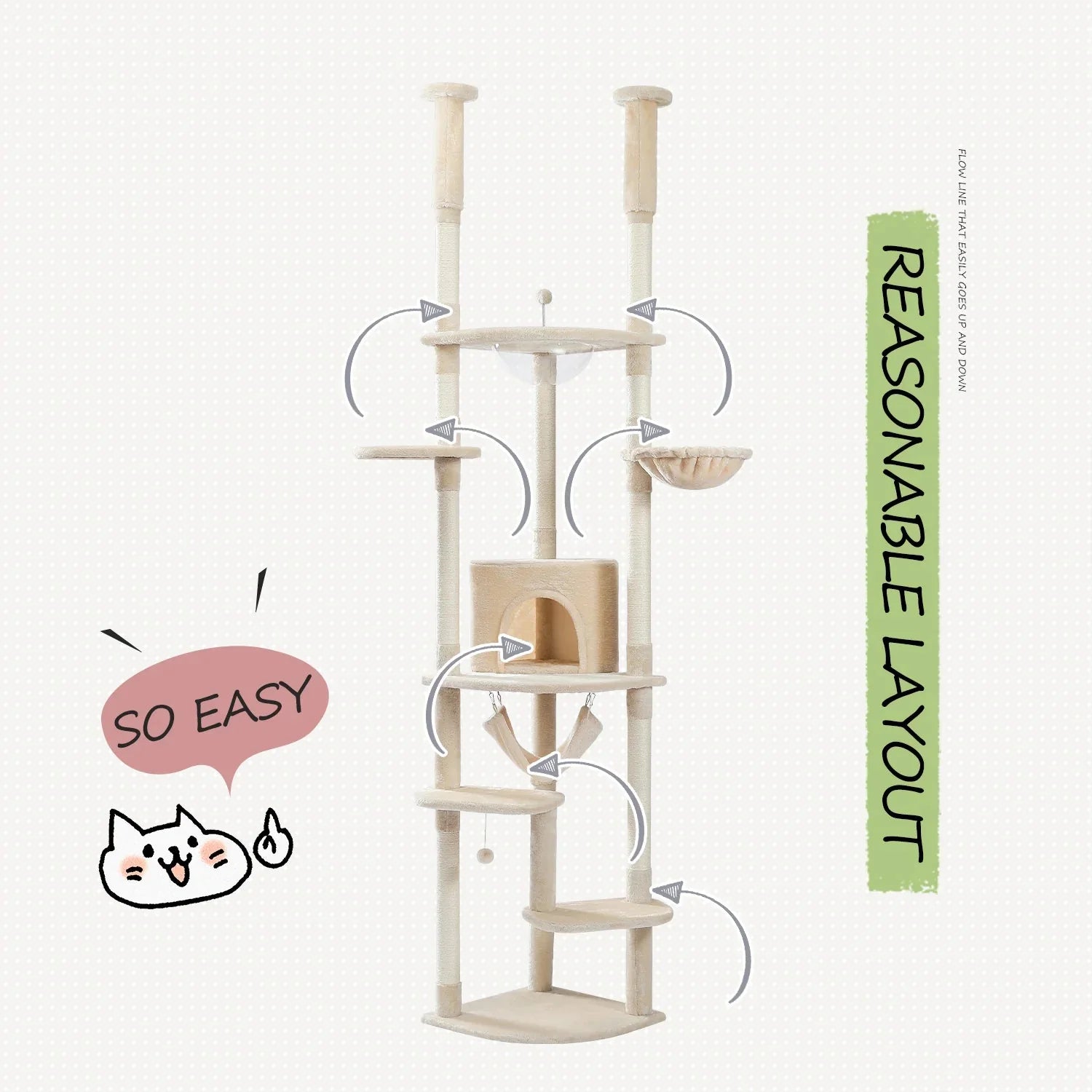 Floor to Ceiling Height Adjustable Cat Condo Bed - Beige-2