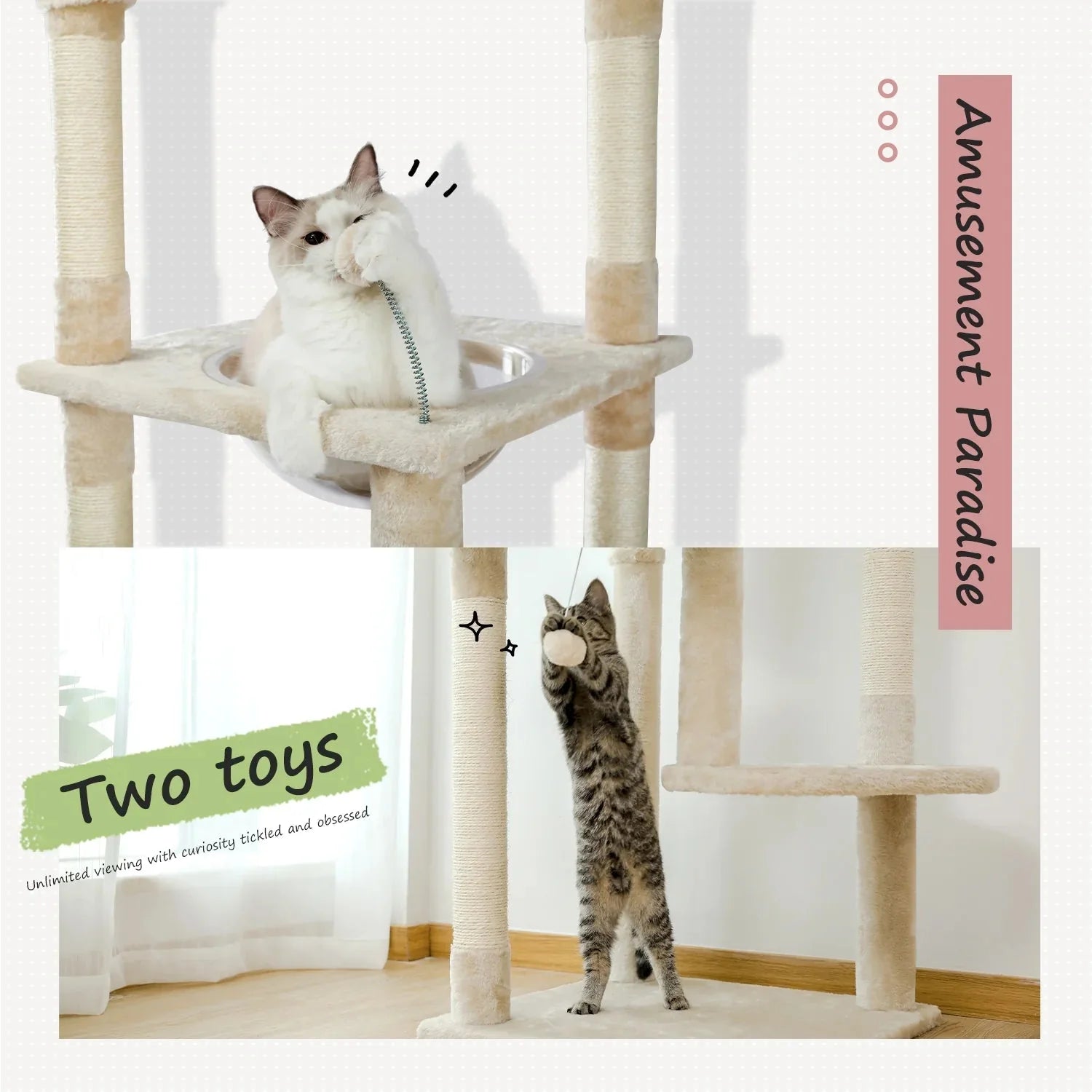 Floor to Ceiling Height Adjustable Cat Condo Bed - Beige-3