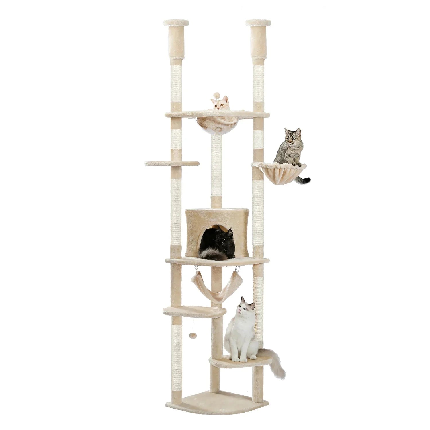 Floor to Ceiling Height Adjustable Cat Condo Bed - Beige-0