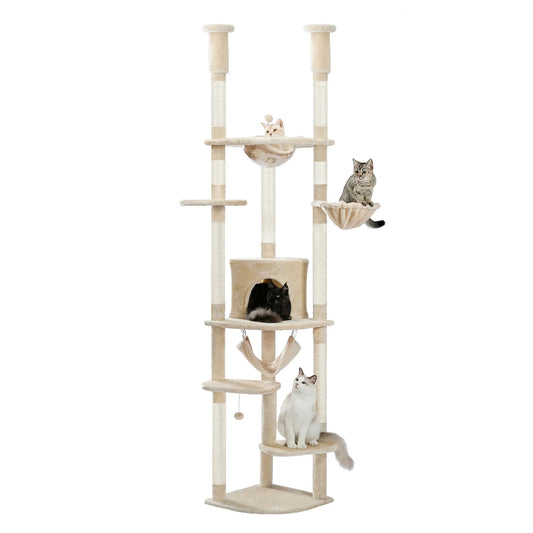 Floor to Ceiling Height Adjustable Cat Condo Bed - Beige-0
