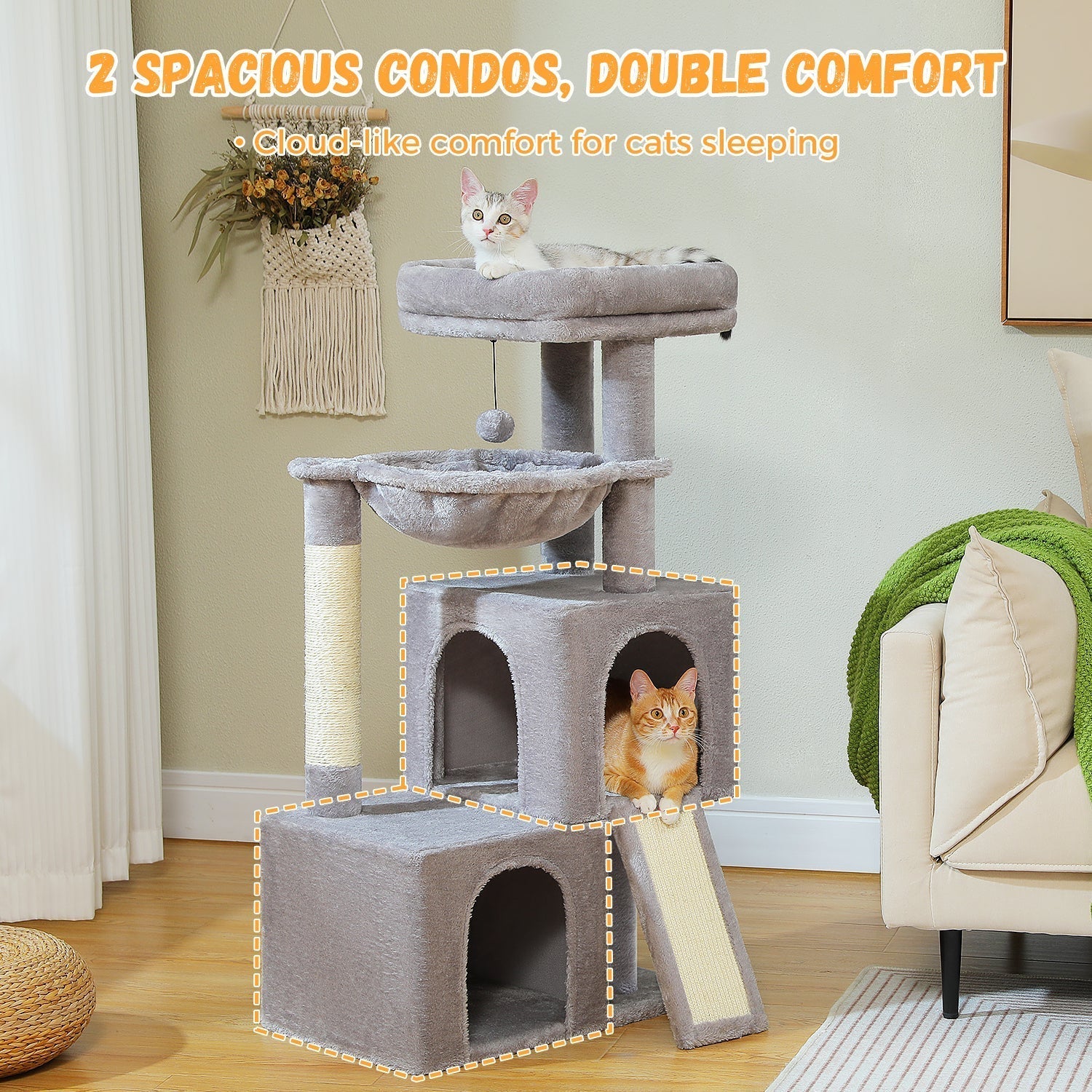 Minimalist 104cm Cat Tree Scratching Tower - Grey-3
