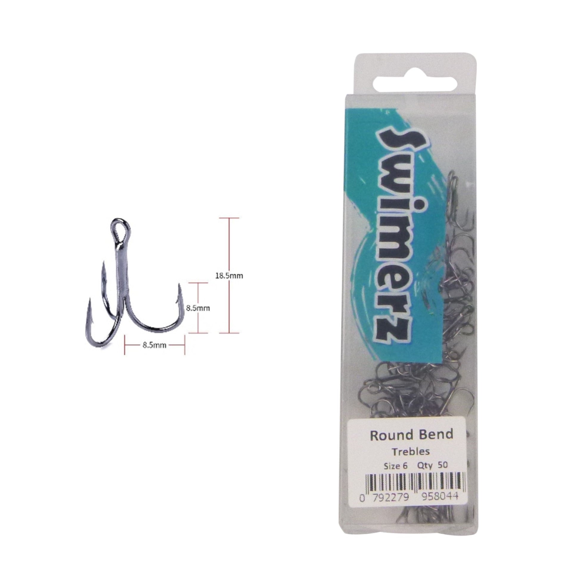 Swimerz Round Bend Trebles Size 6, 50 pack-1