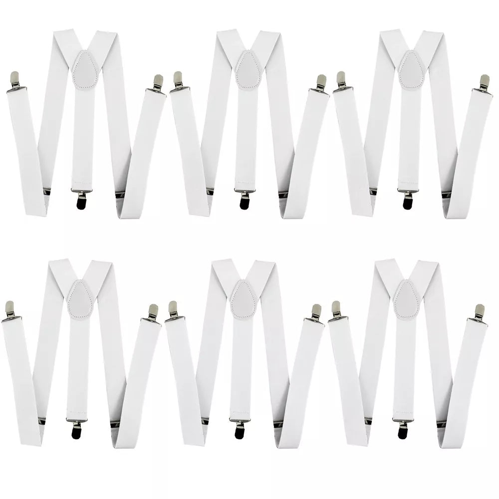 6x Mens Suspenders Braces Adjustable Strong Clip On Elastic Formal Wedding BULK - White-0