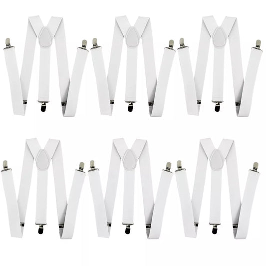 6x Mens Suspenders Braces Adjustable Strong Clip On Elastic Formal Wedding BULK - White-0