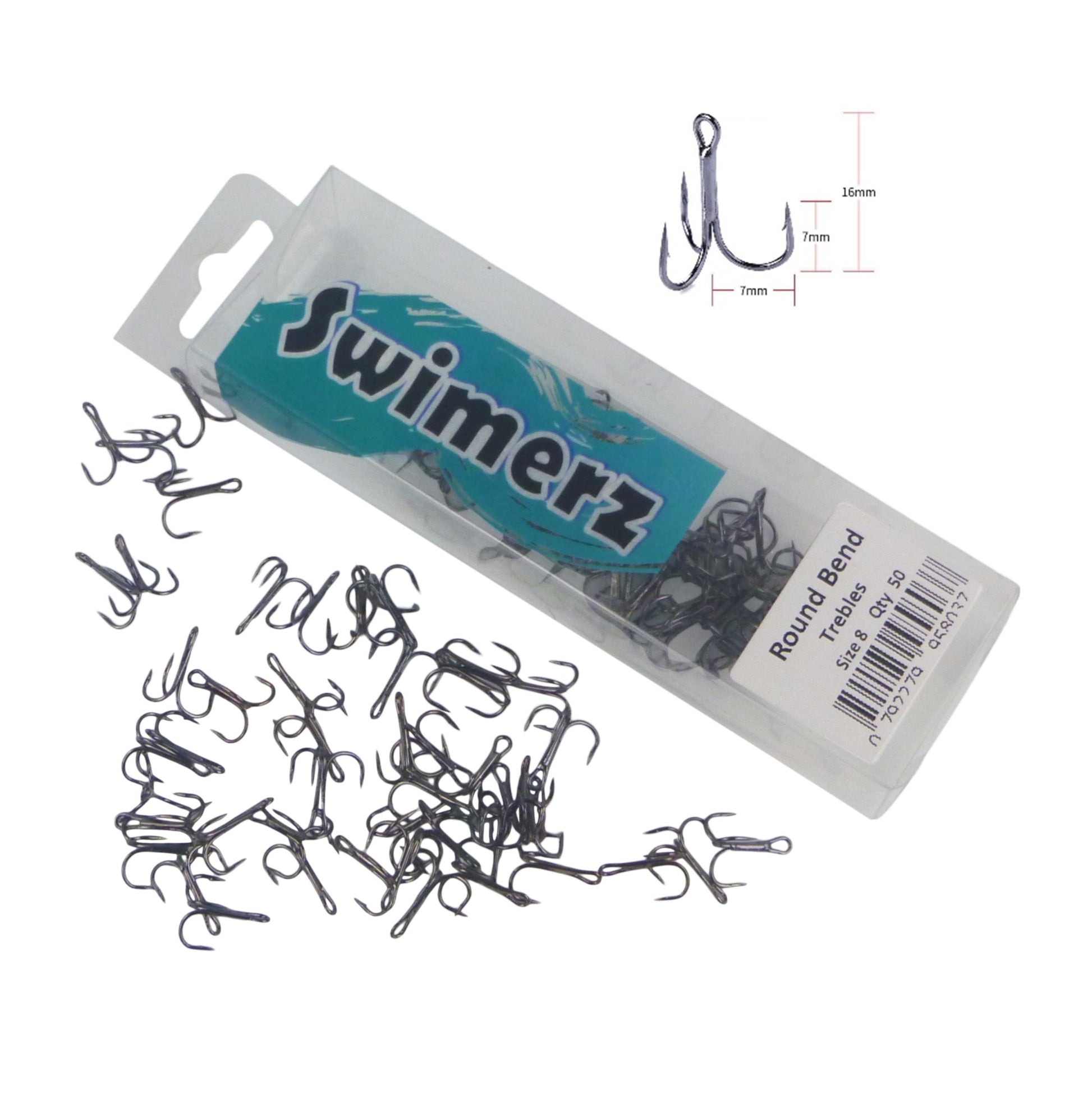 Swimerz Round Bend Trebles Size 8, 50 pack-2