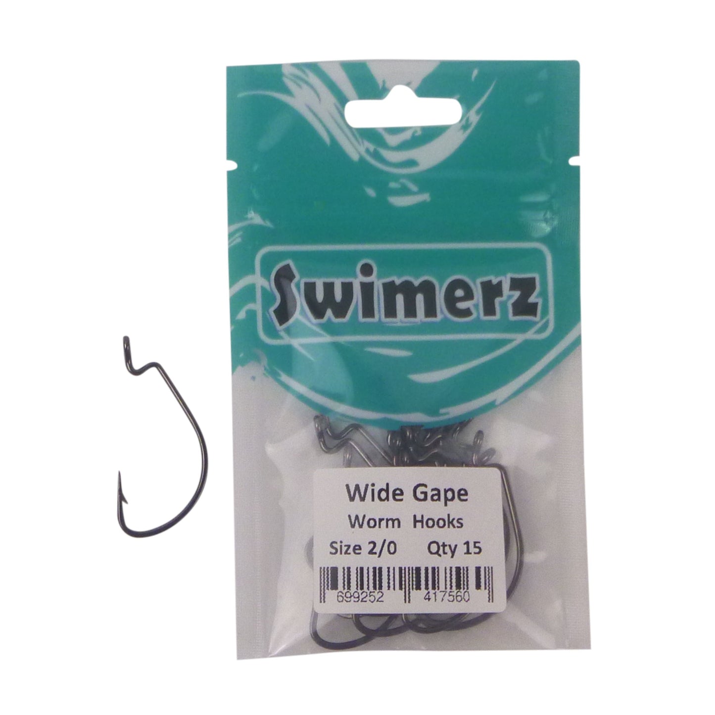Swimerz 2/0 Wide Gape Worm Hook 15 Pack-1
