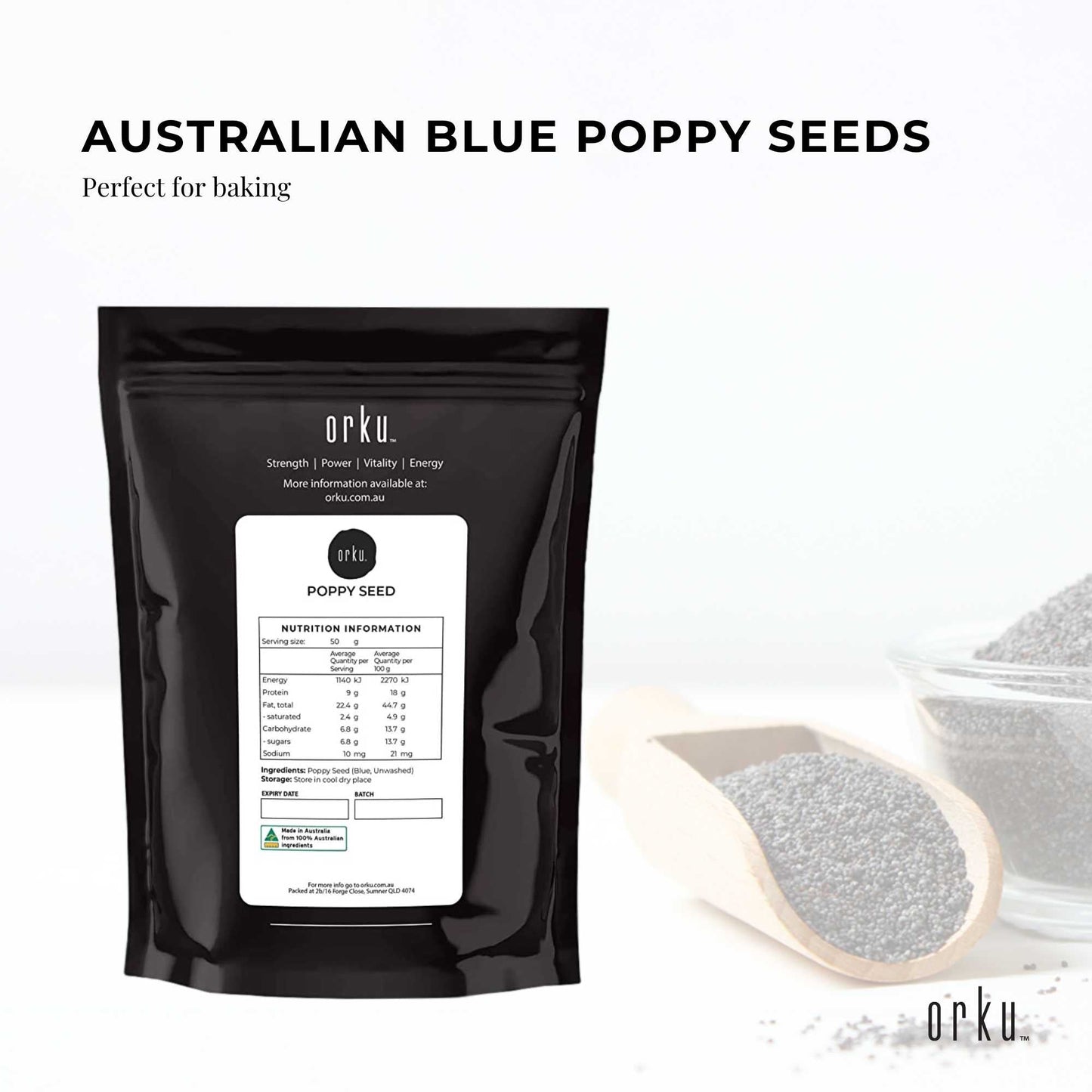 100g Poppy Seeds Pouch Blue Unwashed 100% Australian Food Baking Cooking Mineral