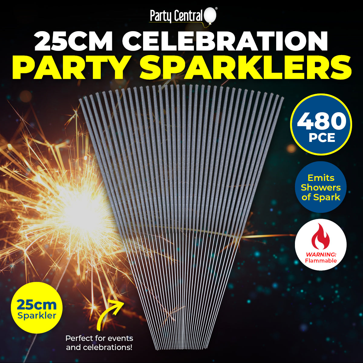 Party Central 480PCE Sparklers Celebrations Events Parties Sparkling Fun 25cm