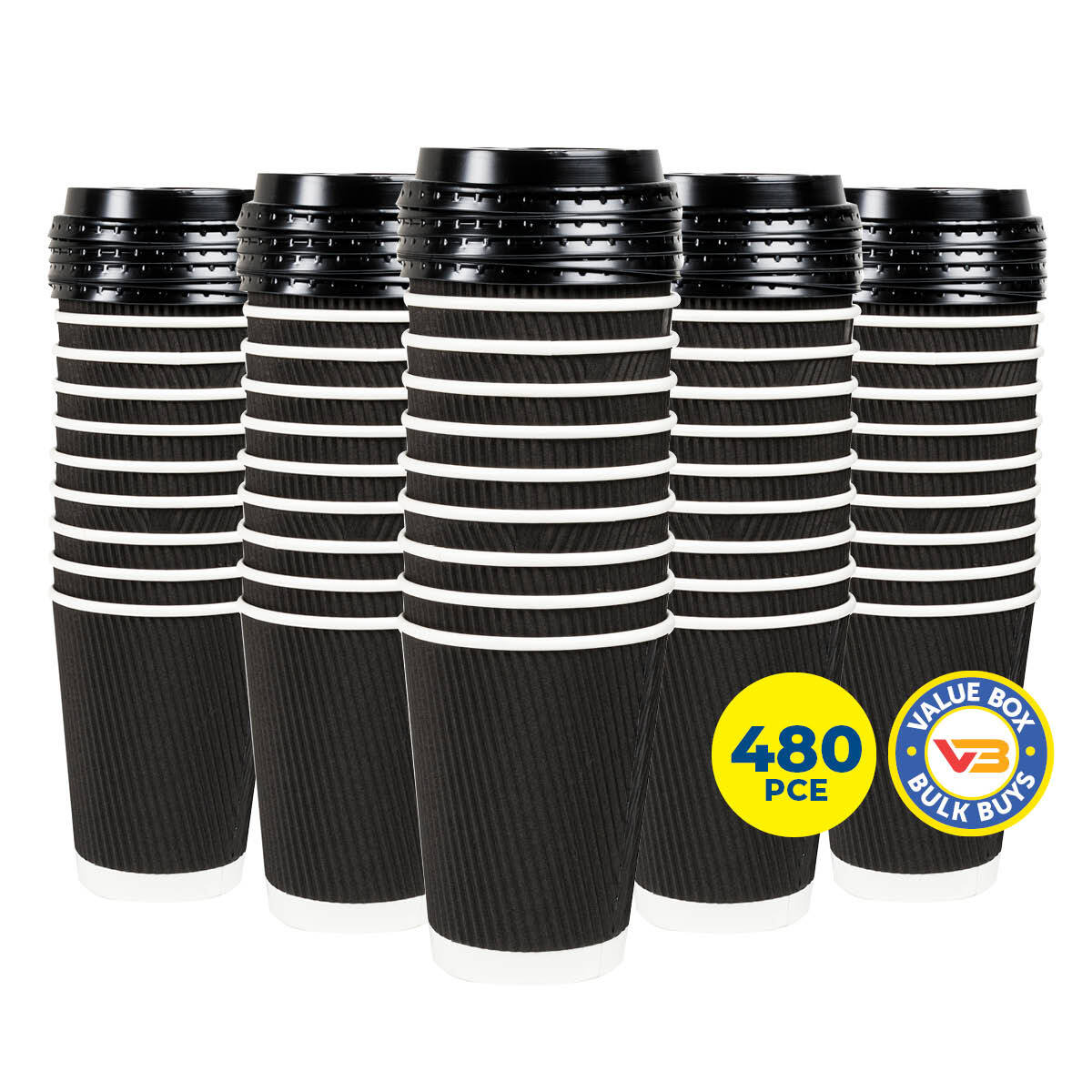 Party Central 480PCE Disposable Coffee Cups & Lids Microwave Safe 230ml