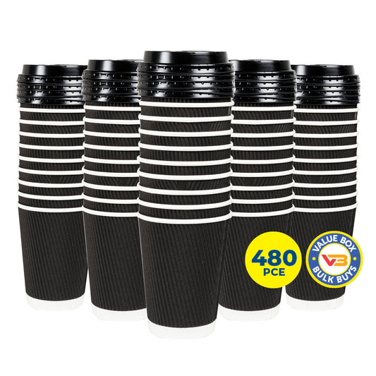 Party Central 480PCE Disposable Coffee Cups & Lids Microwave Safe 230ml
