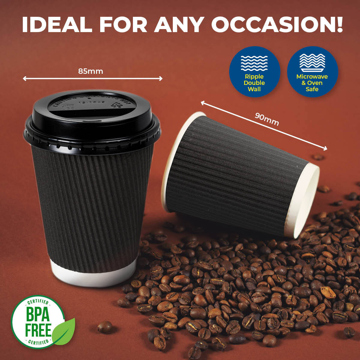 Party Central 480PCE Disposable Coffee Cups & Lids Microwave Safe 230ml