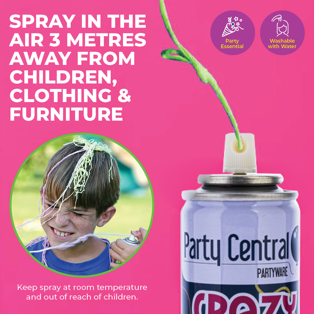 Party Central 24PCE Silly String Assorted Colours Non-Flammable 80g
