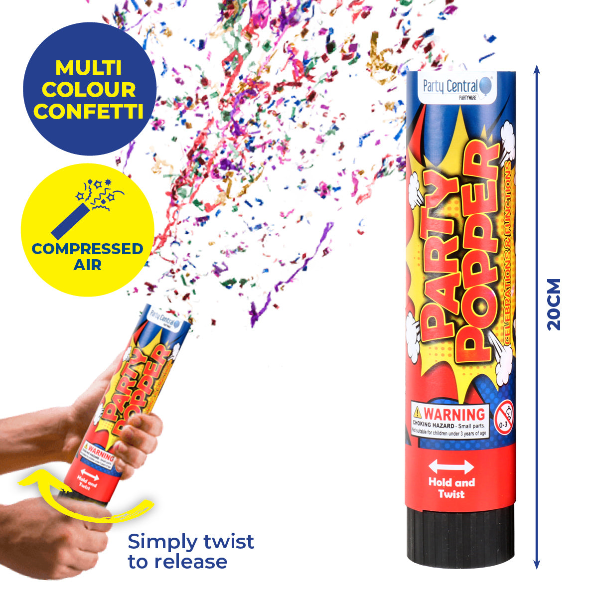Party Central 48PCE Party Poppers Twist Release Shimmering Confetti 20cm