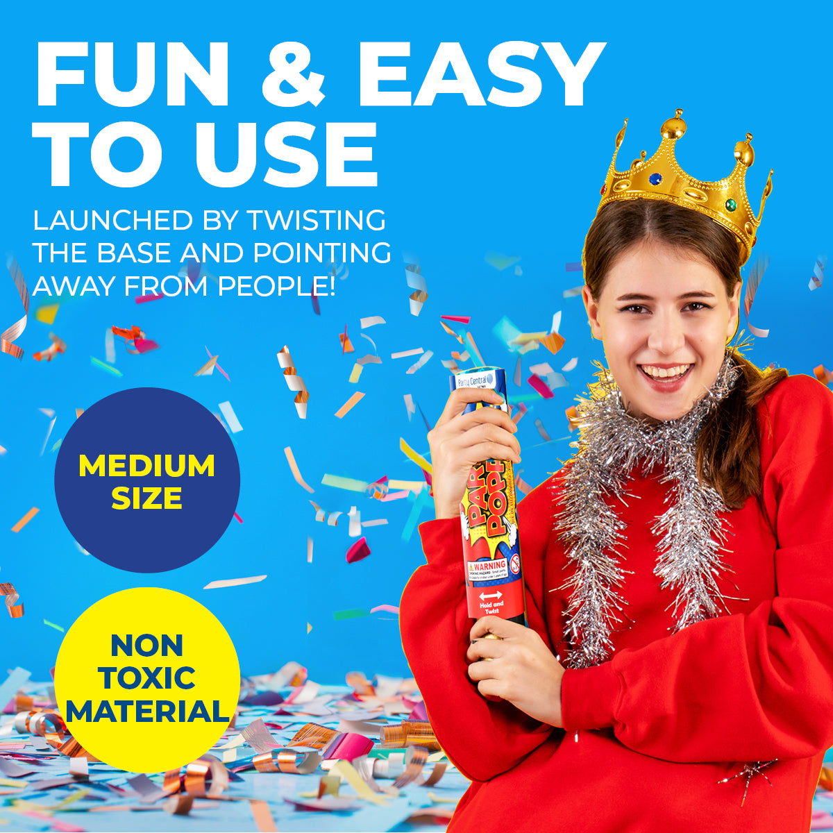 Party Central 48PCE Party Poppers Twist Release Shimmering Confetti 20cm