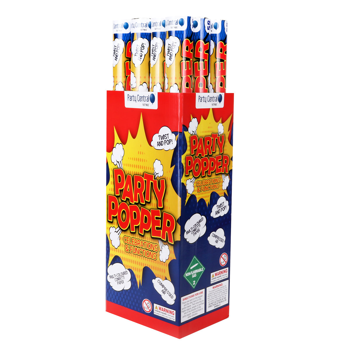 Party Central 12PK Party Popper Cannon Launcher Multicolour Confetti 58cm