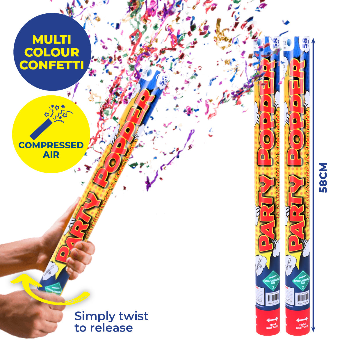 Party Central 12PK Party Popper Cannon Launcher Multicolour Confetti 58cm