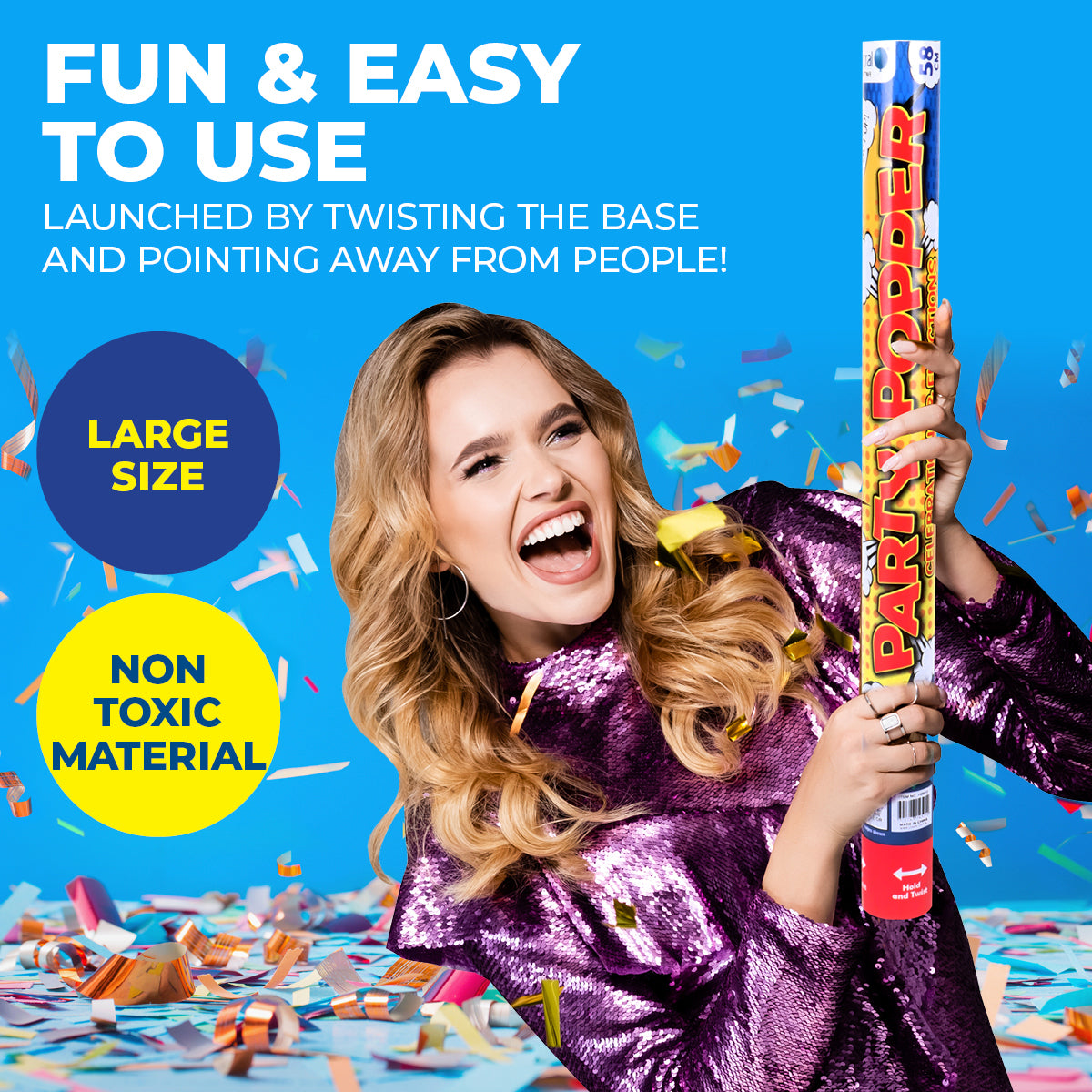 Party Central 12PK Party Popper Cannon Launcher Multicolour Confetti 58cm