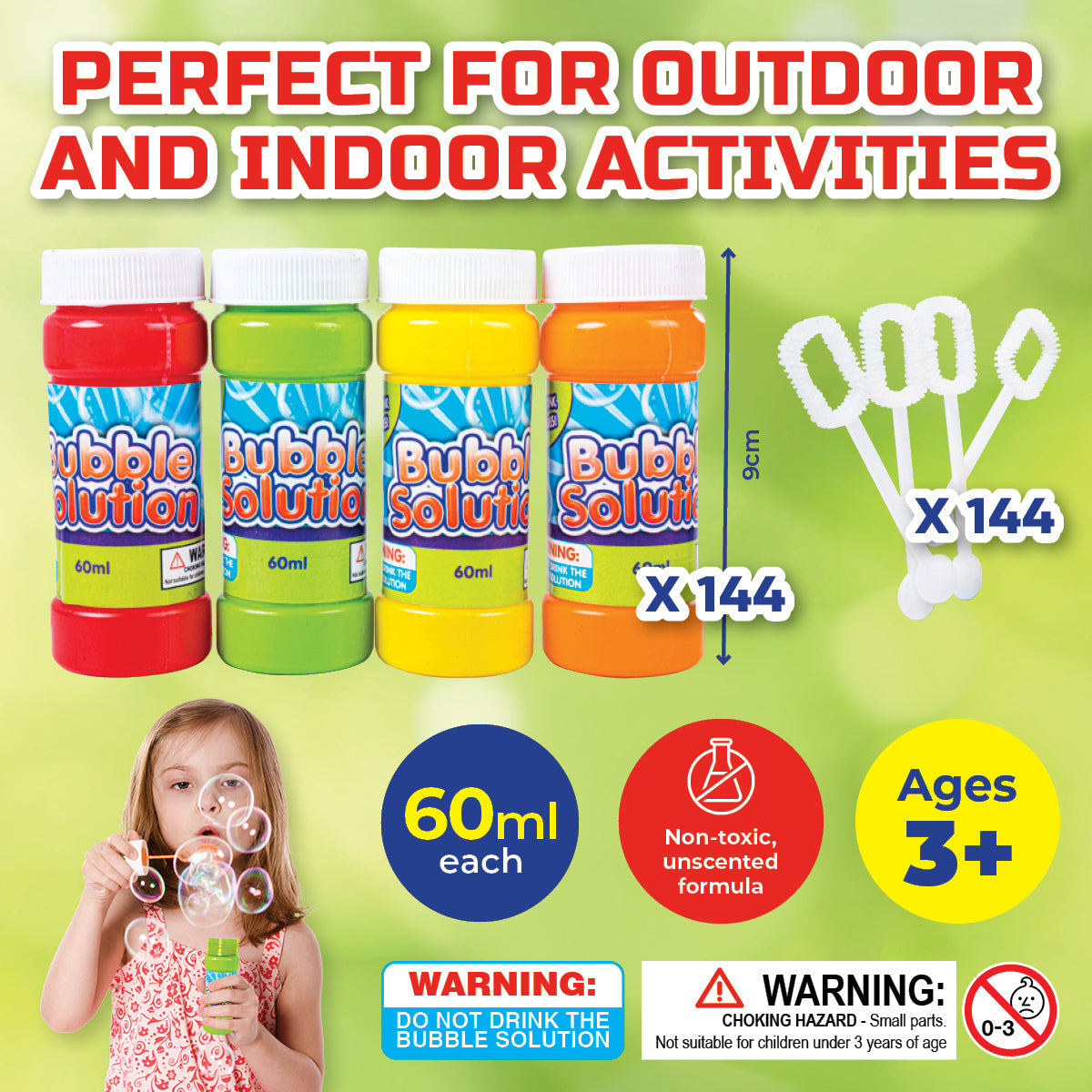 Party Central 144PCE Bubble Solution & Wands Non-Toxic Unscented Formula 60ml