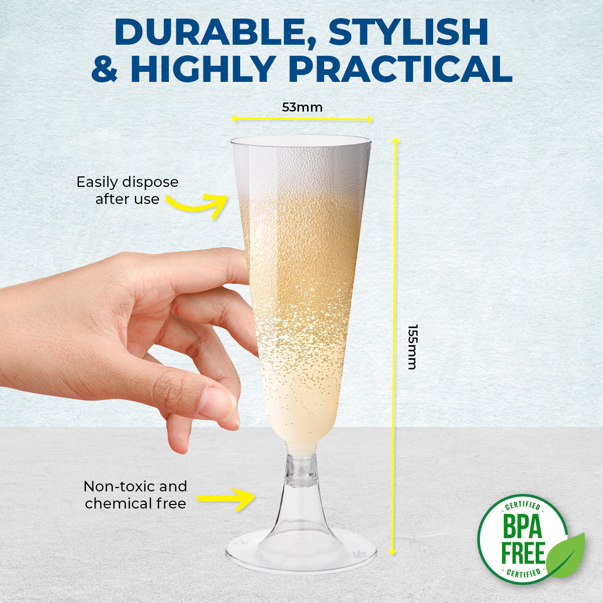 Party Central 360PCE Champagne Glasses Disposable Leak Resistant 150ml