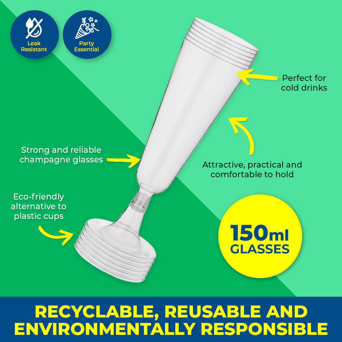 Party Central 360PCE Champagne Glasses Disposable Leak Resistant 150ml