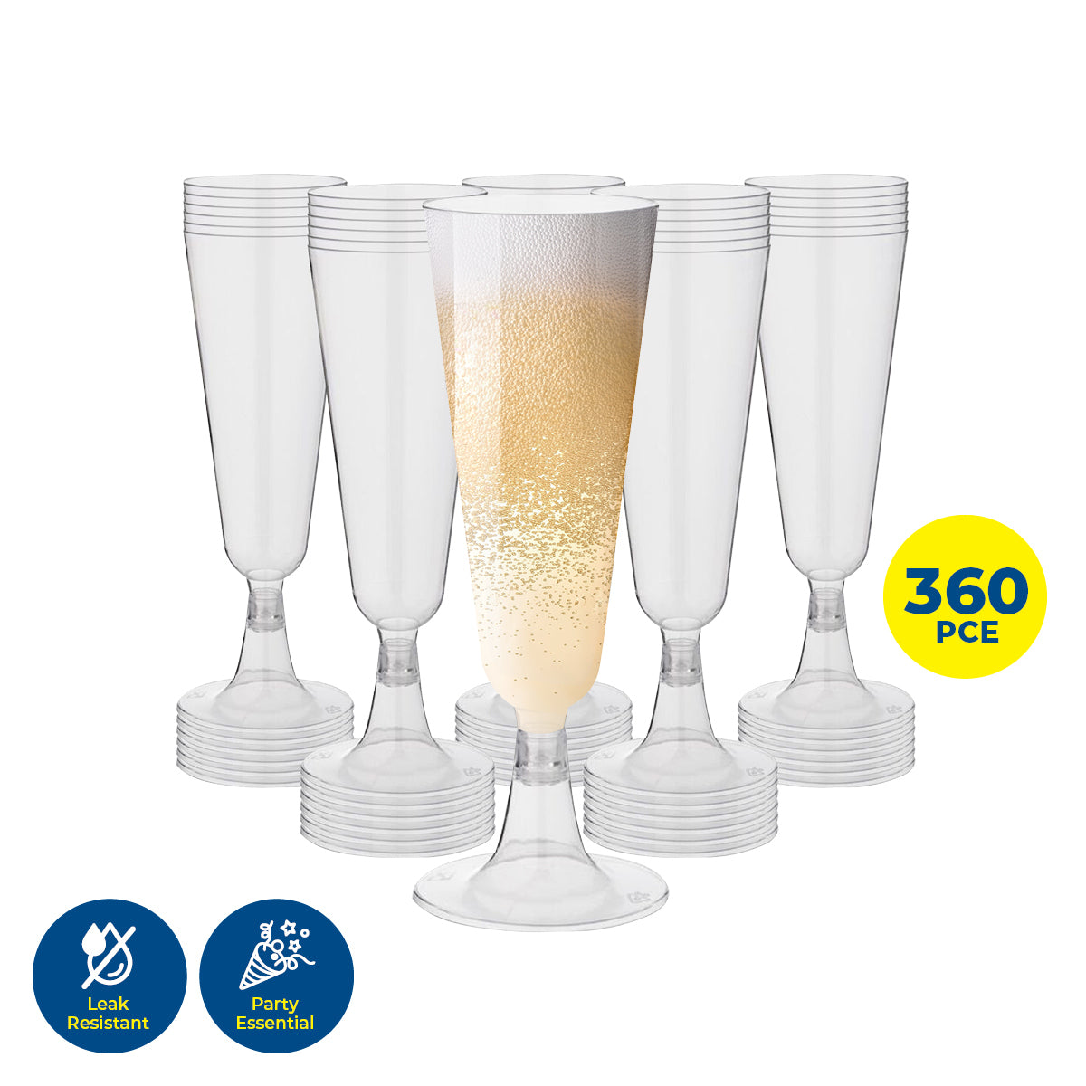 Party Central 360PCE Champagne Glasses Disposable Leak Resistant 150ml