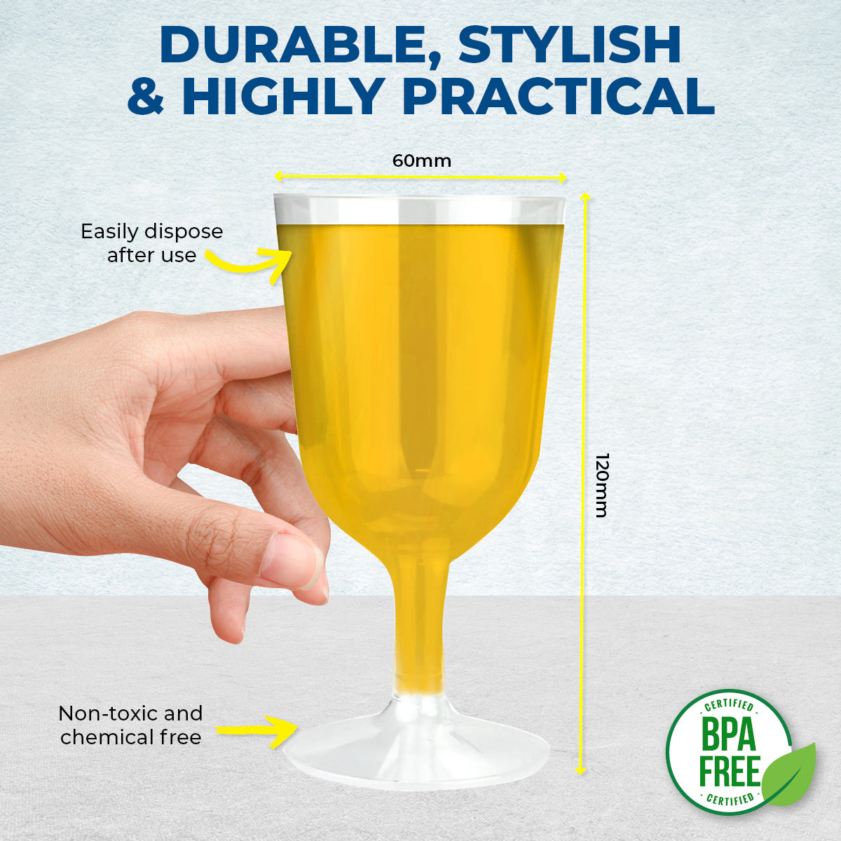 Party Central 360PCE Wine Glasses Disposable Durable Leak Resistant 150ml