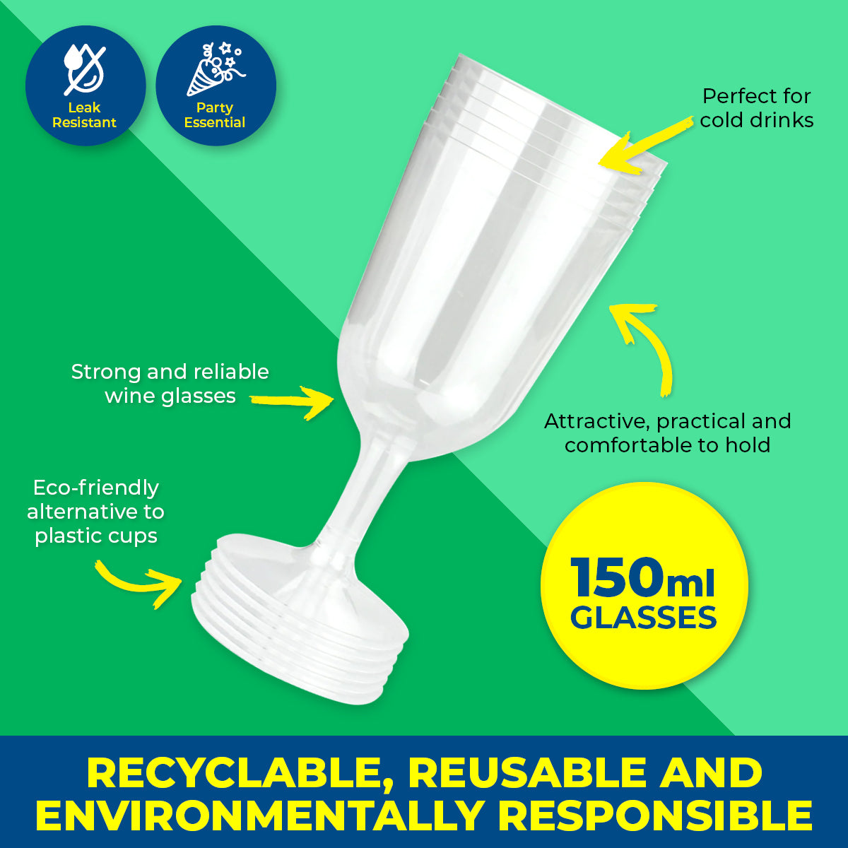 Party Central 360PCE Wine Glasses Disposable Durable Leak Resistant 150ml