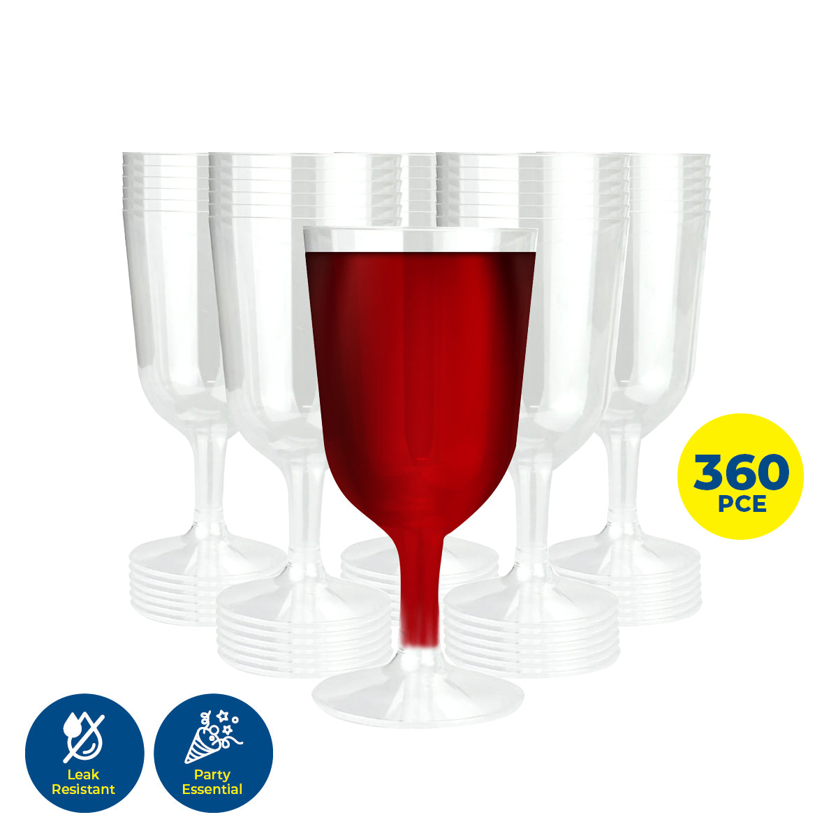 Party Central 360PCE Wine Glasses Disposable Durable Leak Resistant 150ml