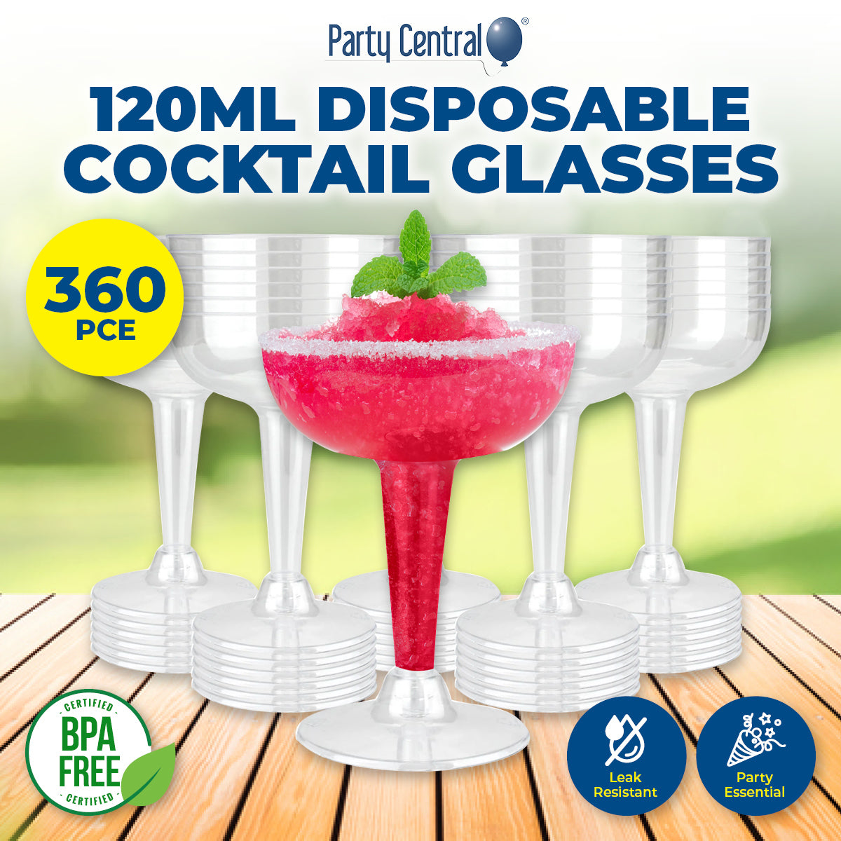 Party Central 360PCE Cocktail Glasses Disposable Durable Leak Resistant 120ml