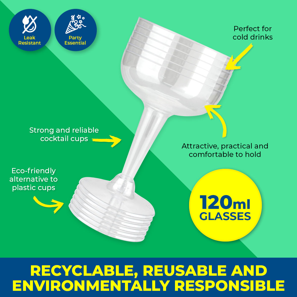 Party Central 360PCE Cocktail Glasses Disposable Durable Leak Resistant 120ml