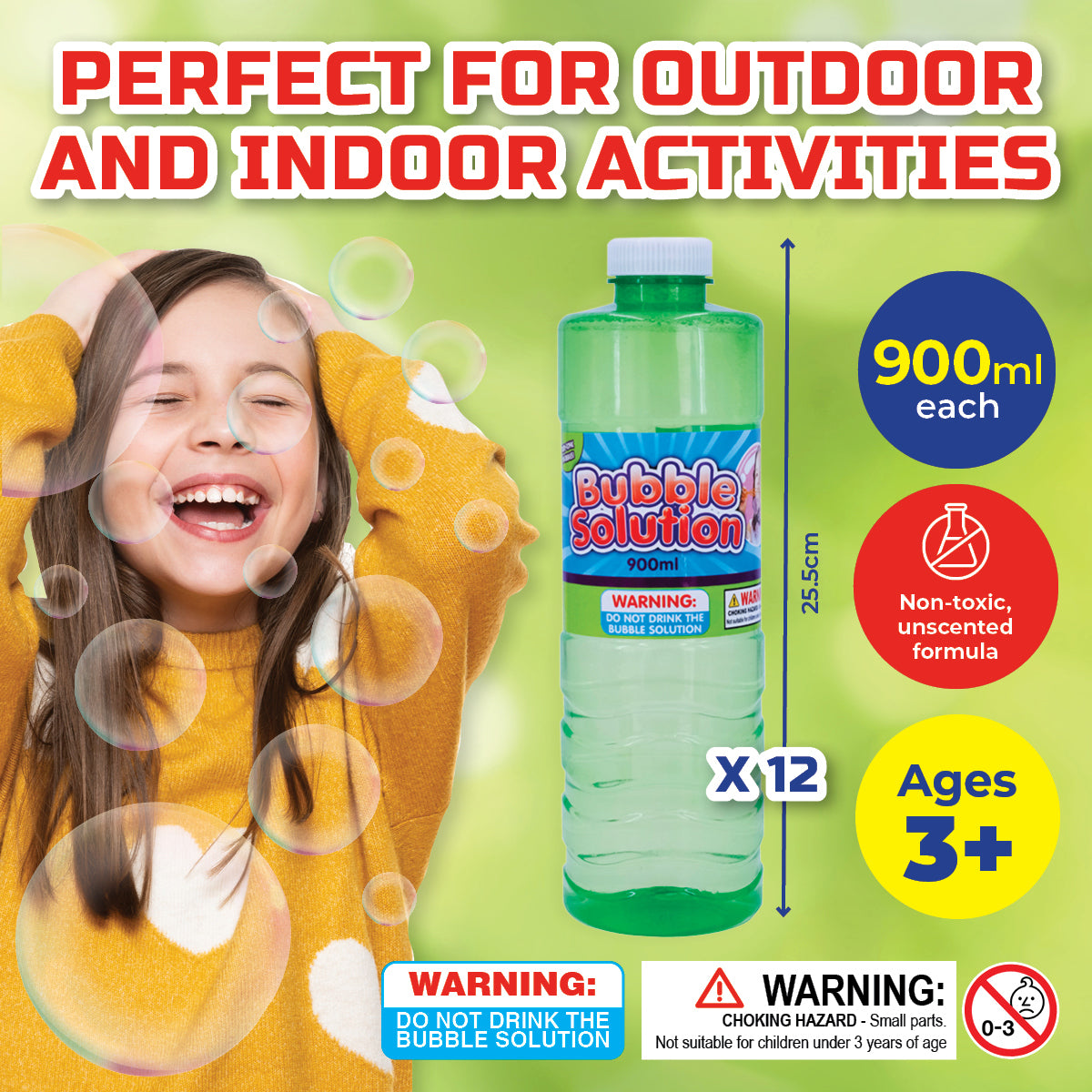 Party Central 12PCE Bubble Solution Non-Toxic Unscented Non-Staining 900ml