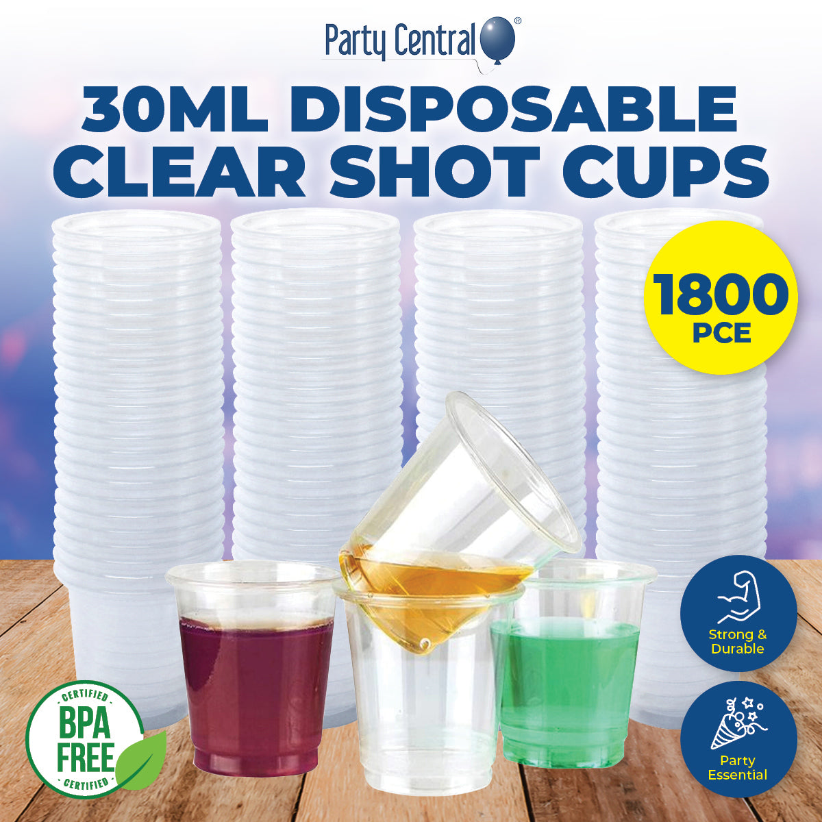 Party Central 1800PCE 30ml Shot Cups Drinks Jelly Sauces 40 x 45mm