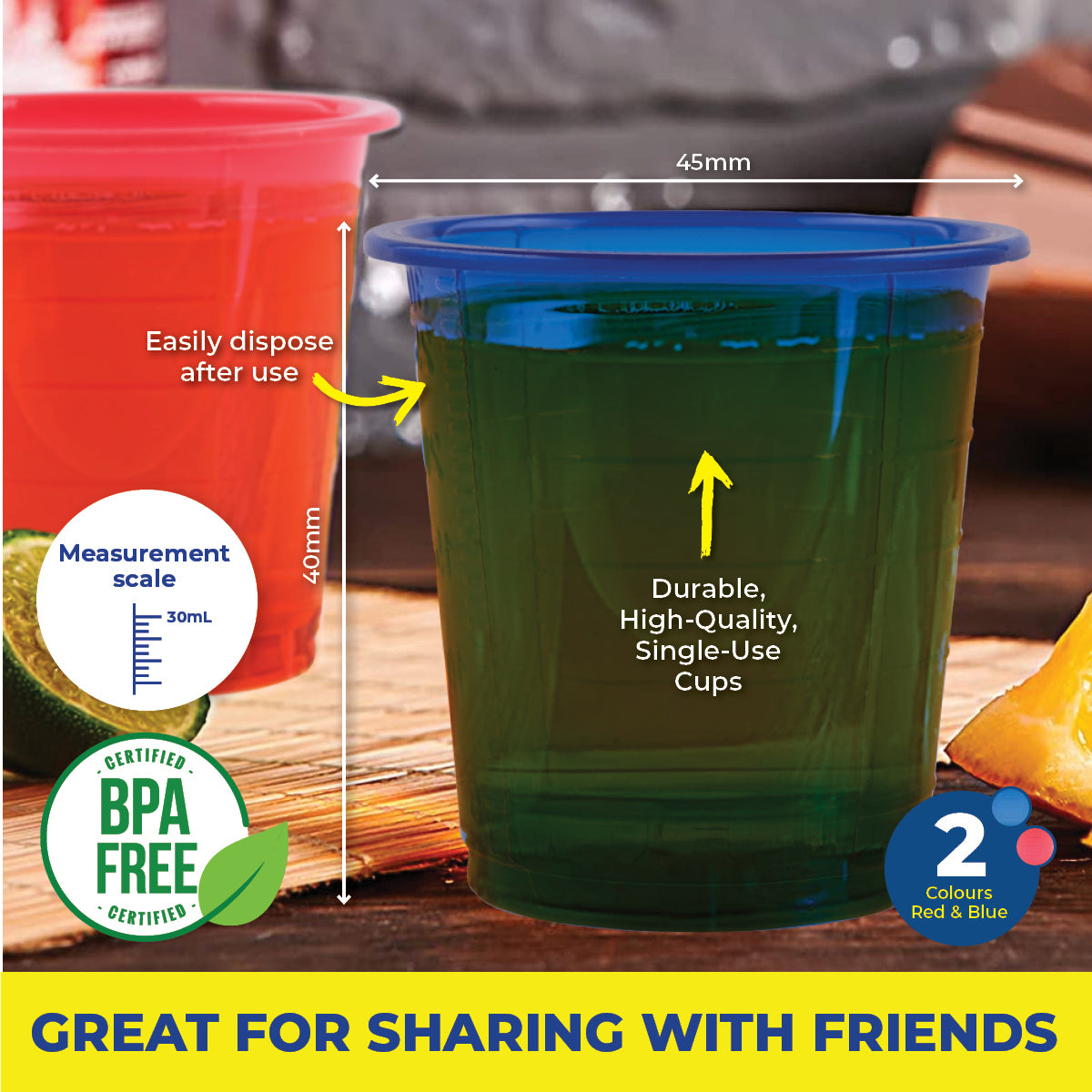 Party Central 1800PCE 30ml Coloured Shot Cups Drinks Jelly Sauces 40 x 45mm