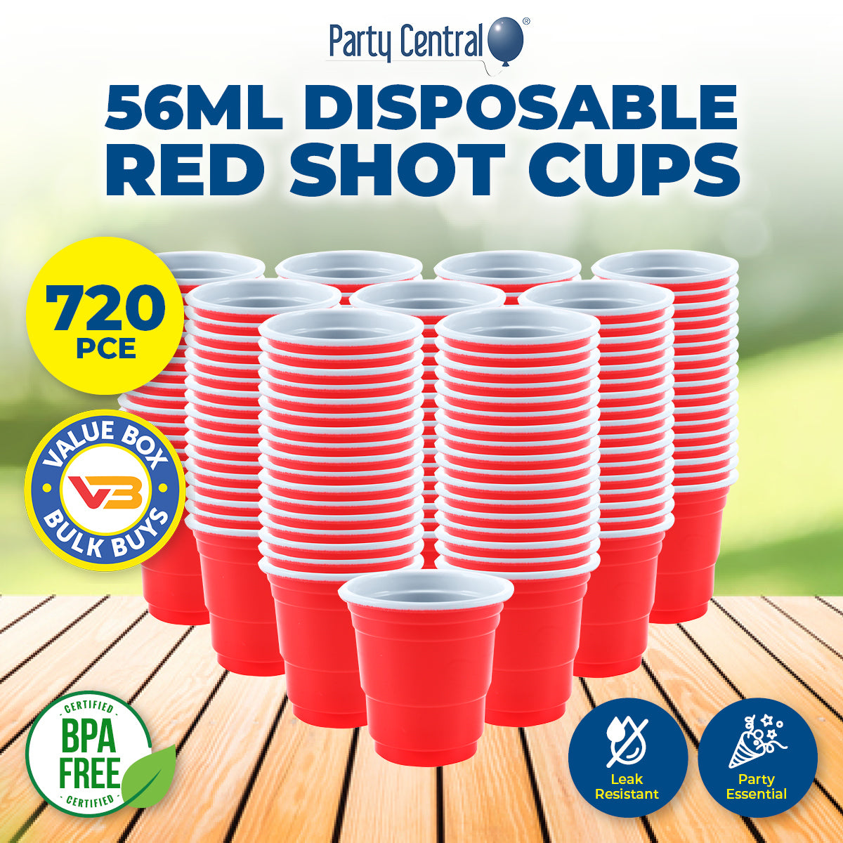 Party Central 720PCE Shot Cups Disposable Leak Resistant High Quality 56ml