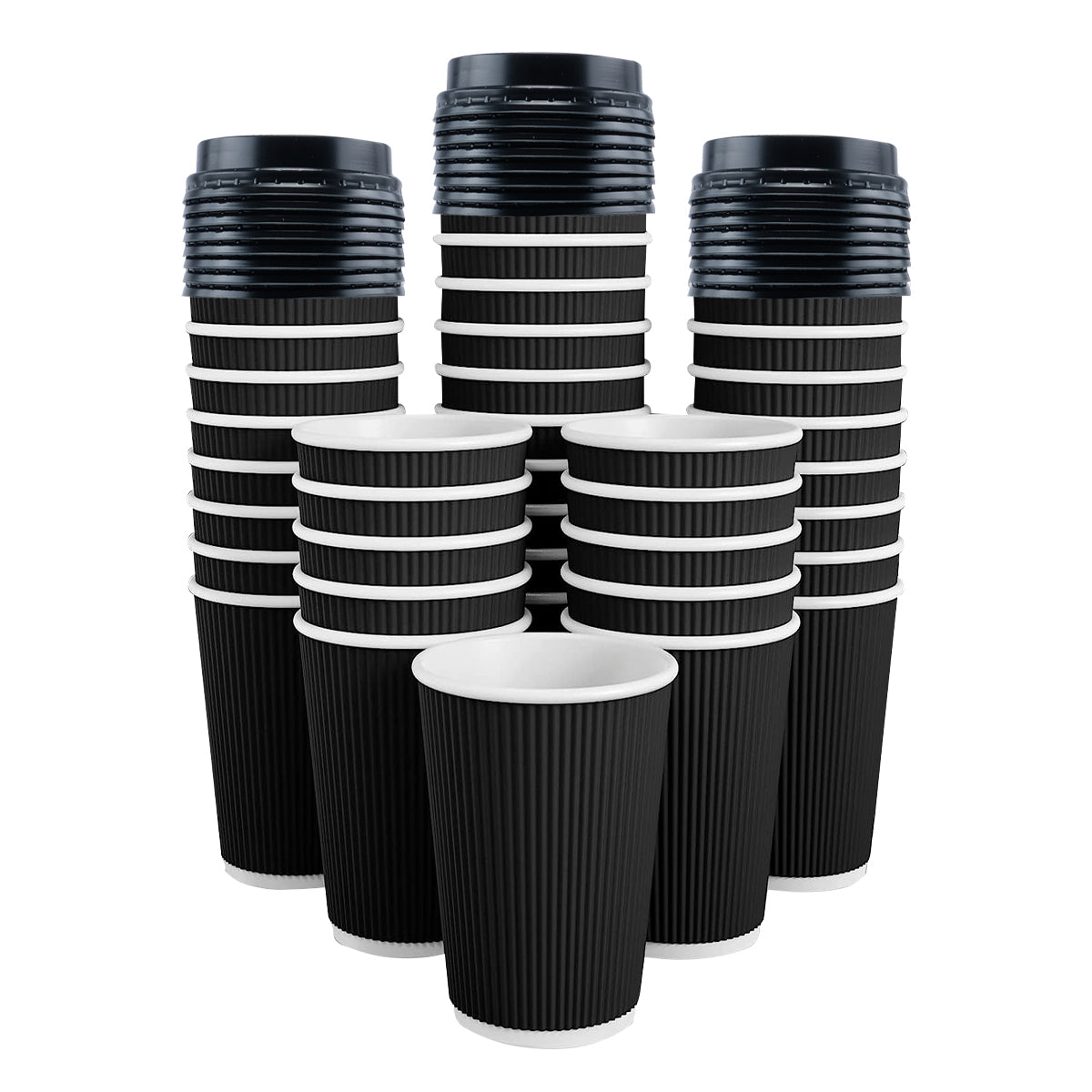 Party Central 96PCE Coffee Cups Matching Lids Disposable Triple Layered 230ml
