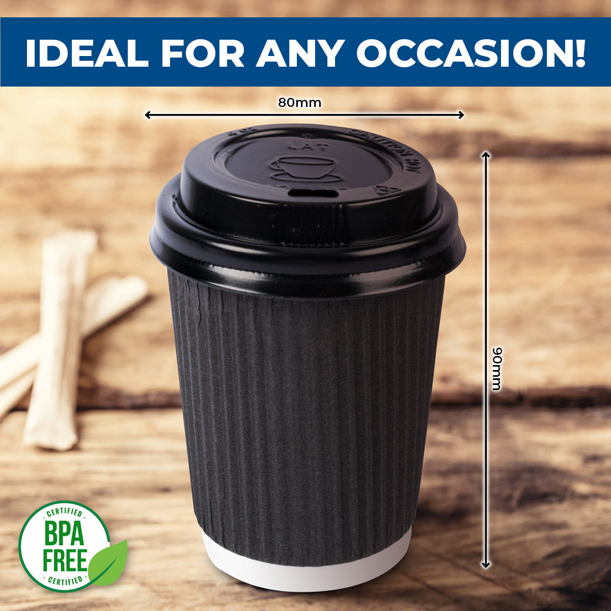 Party Central 96PCE Coffee Cups Matching Lids Disposable Triple Layered 230ml