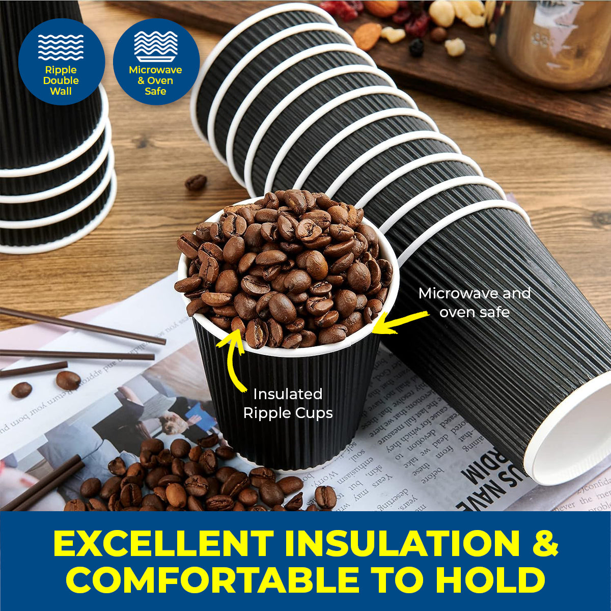 Party Central 96PCE Coffee Cups Matching Lids Disposable Triple Layered 230ml