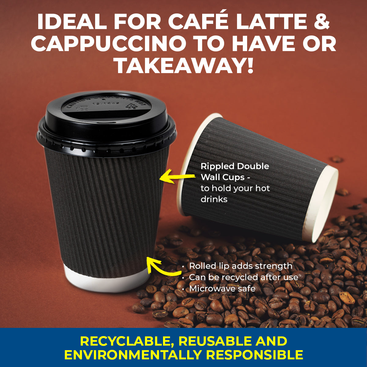 Party Central 96PCE Coffee Cups Matching Lids Disposable Triple Layered 230ml