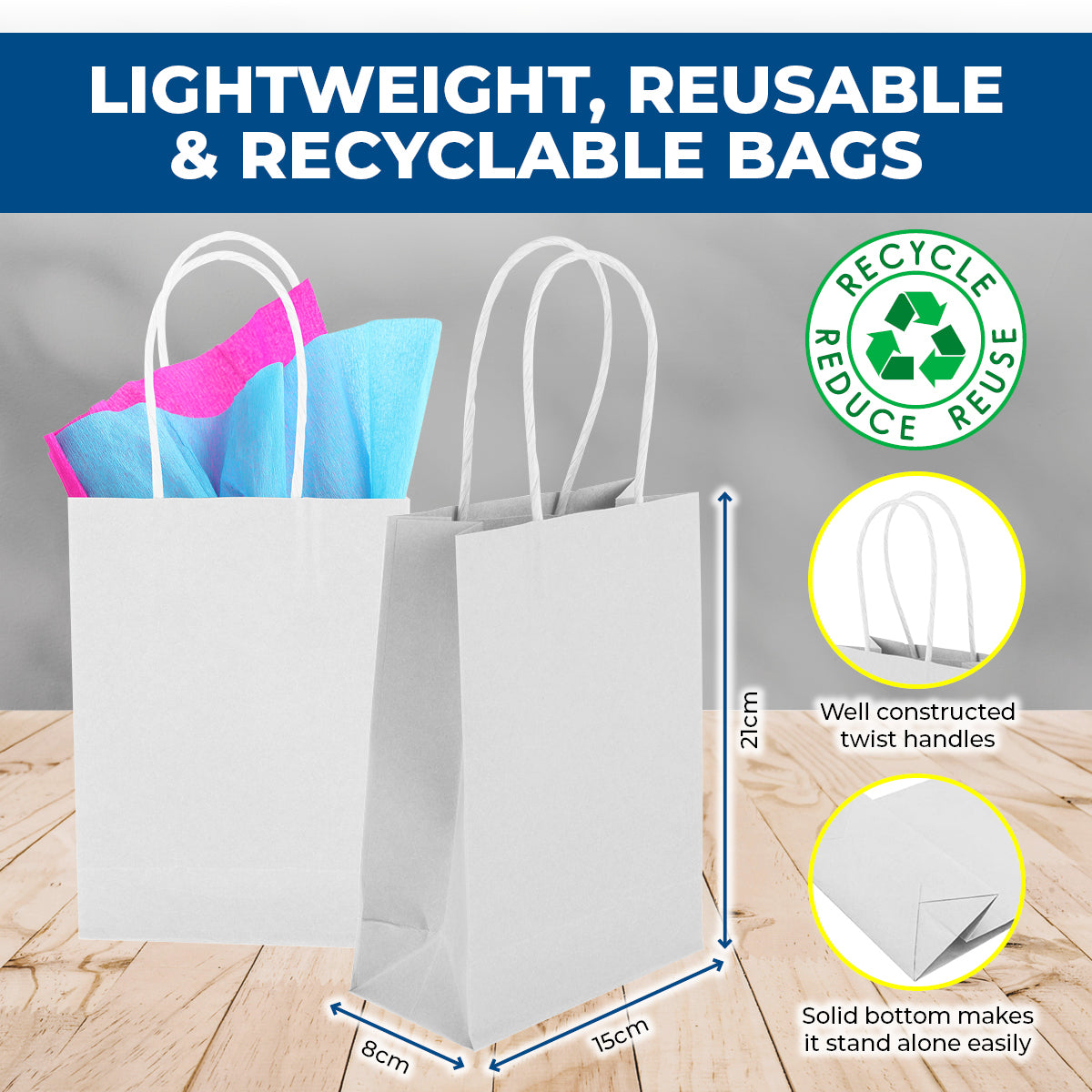 Party Central 108PCE Gift/Craft Paper Bags White Reusable 15 x 21cm