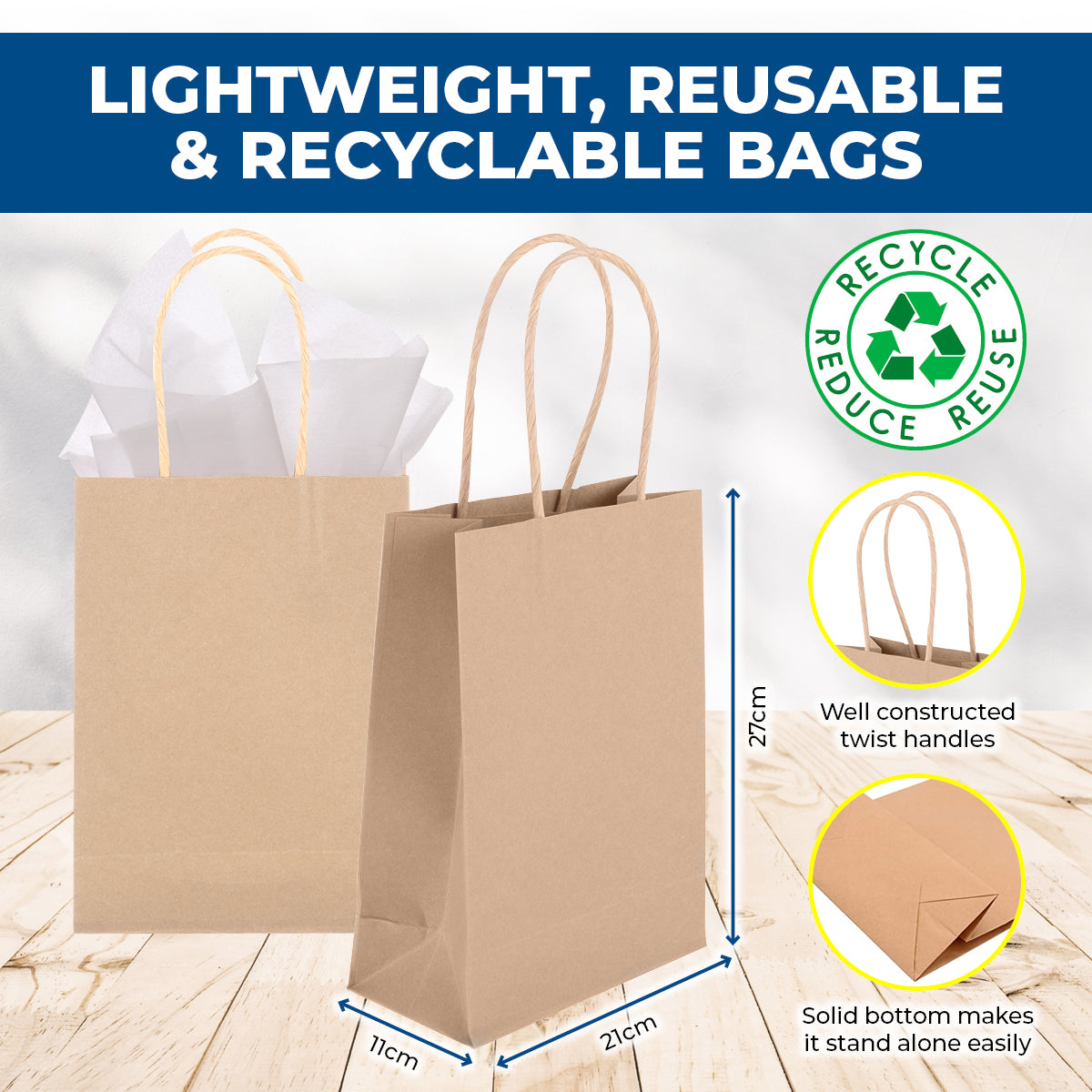 Party Central 72PCE Gift/Craft Paper Bags Brown Reusable 21 x 27cm