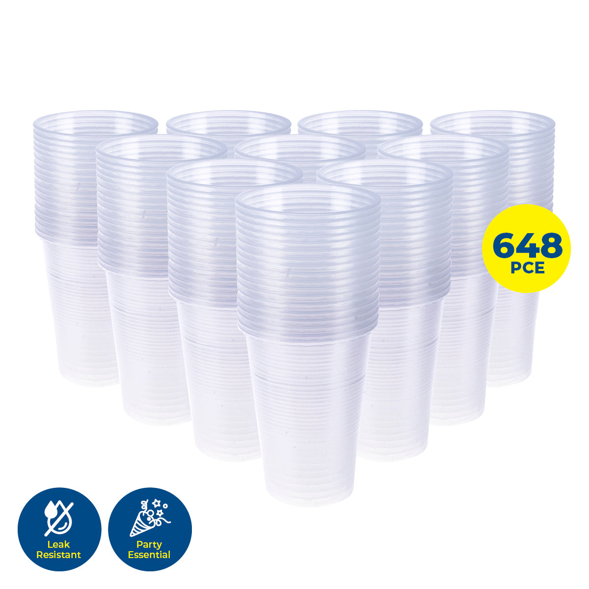 Party Central 648PCE Plastic Cups Clear Strong Disposable Recyclable 350ml