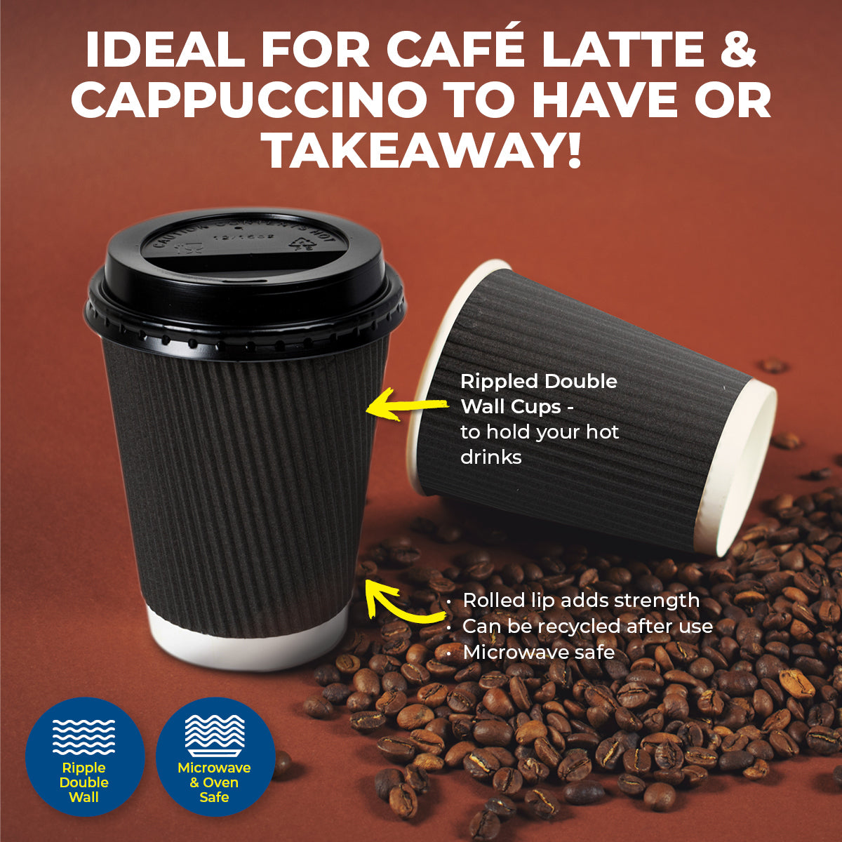 Party Central 480PCE Coffee Cups Matching Lids Disposable Triple Layer 350ml