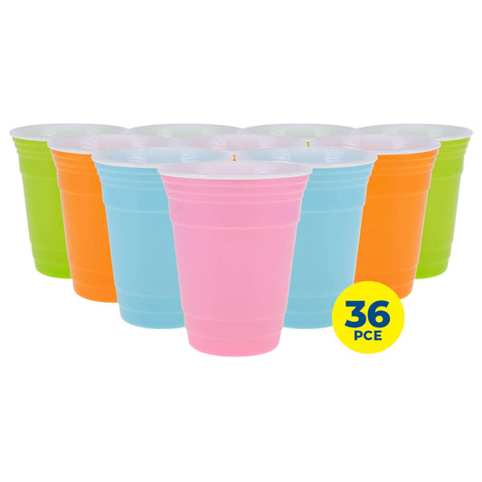 Party Central 36PCE Coloured Cups Reusable Lightweight Durable High Quality