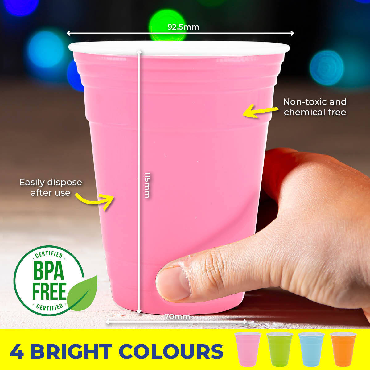 Party Central 36PCE Coloured Cups Reusable Lightweight Durable High Quality