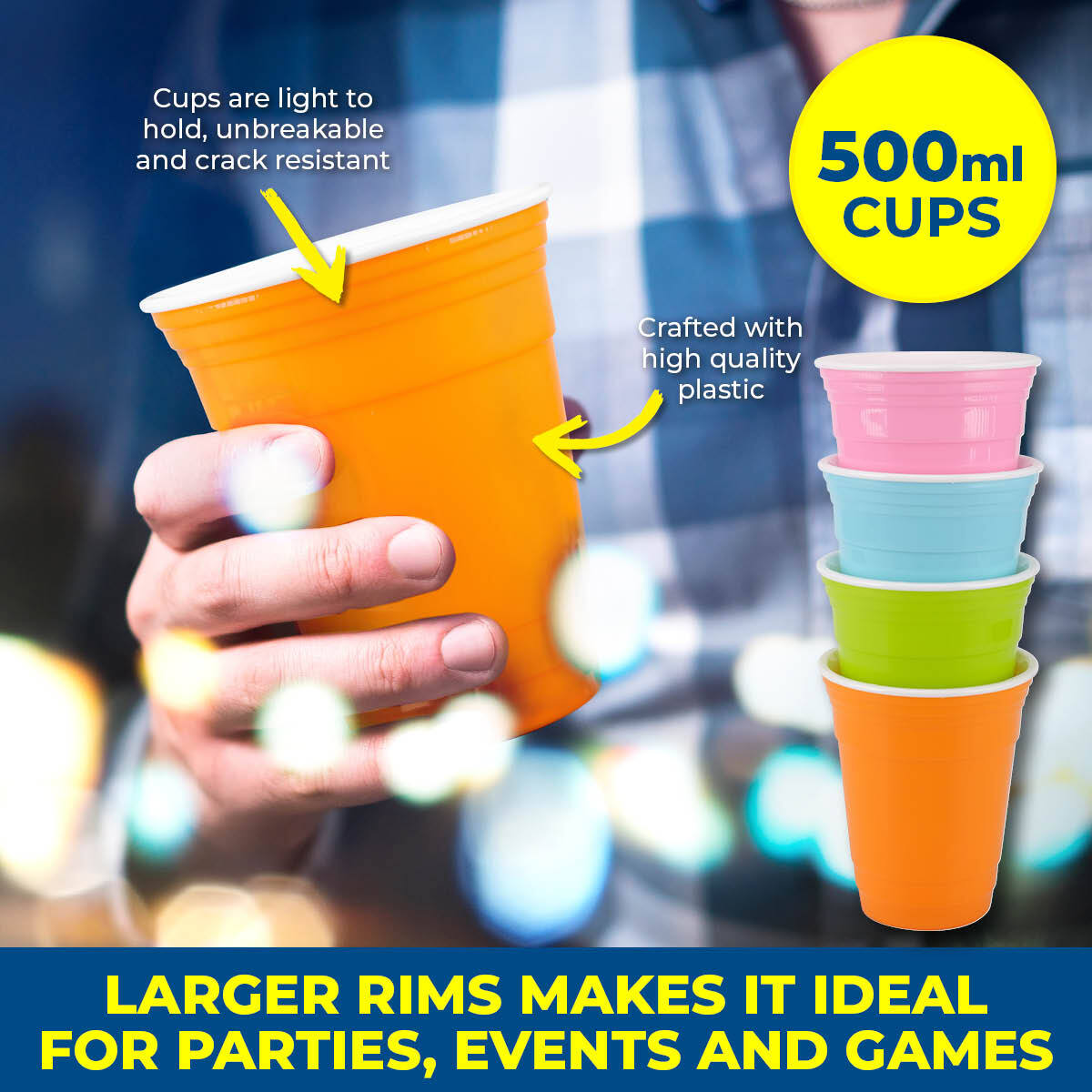 Party Central 36PCE Coloured Cups Reusable Lightweight Durable High Quality