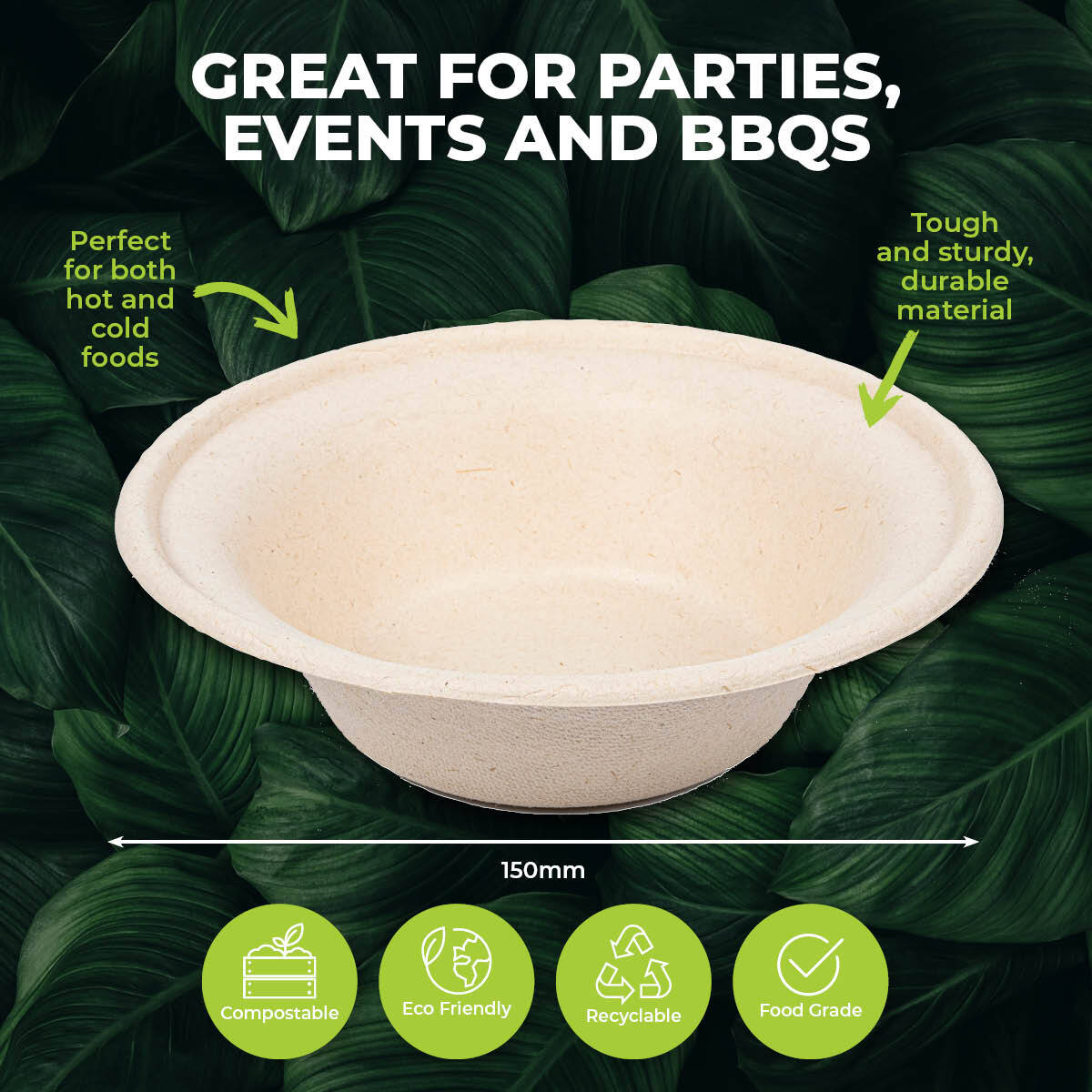 Party Central 480PCE Bowls Salad Soup Eco-Friendly Recyclable Durable 340ml