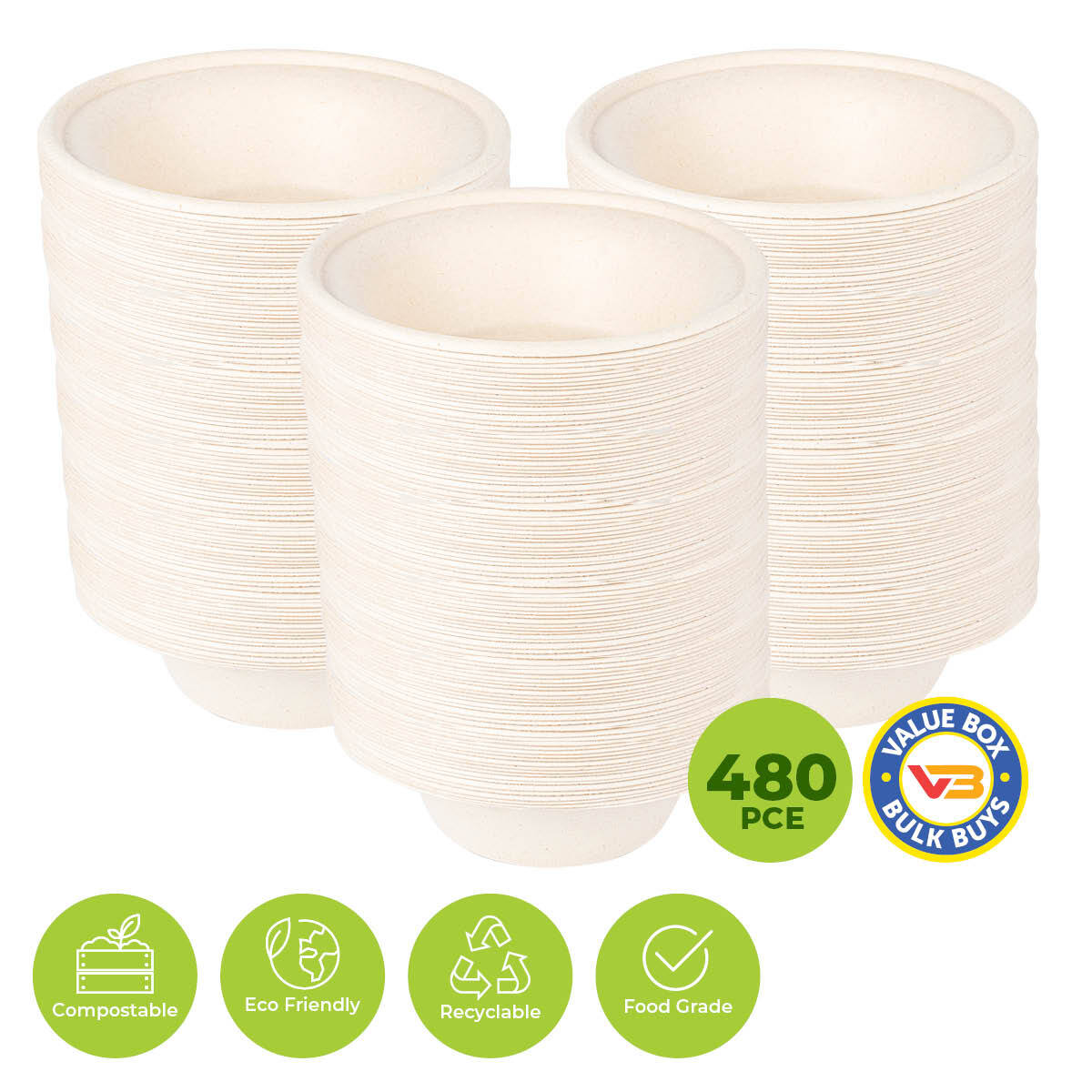Party Central 480PCE Bowls Salad Soup Eco-Friendly Recyclable Durable 340ml