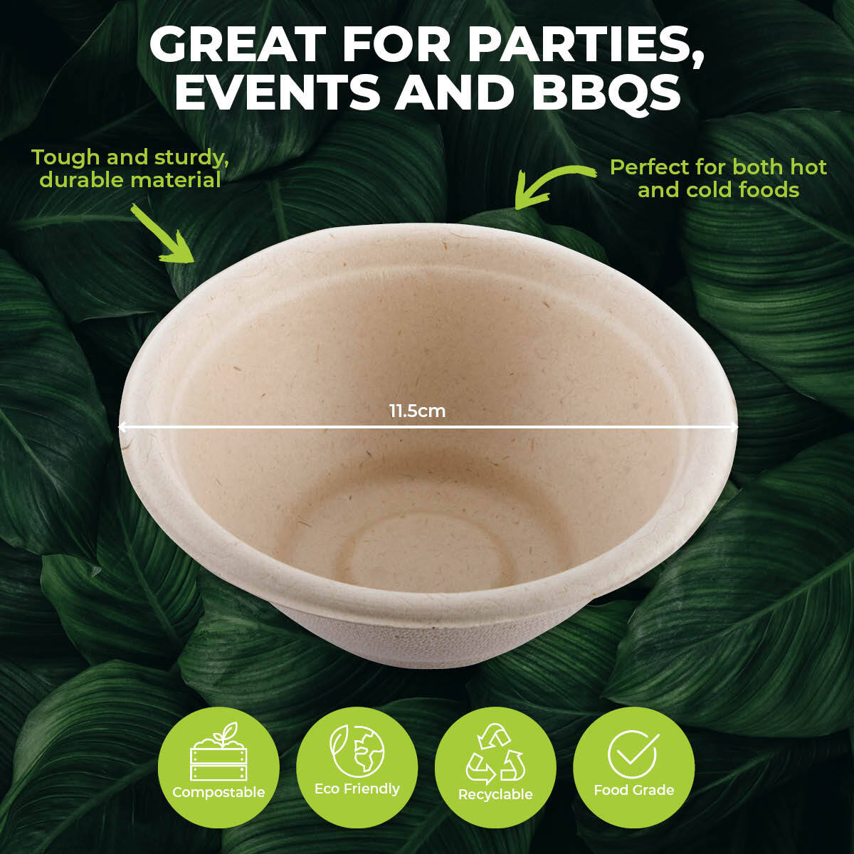 Party Central 480PCE Bowls Salad Soup Eco-Friendly Recyclable Durable 220ml